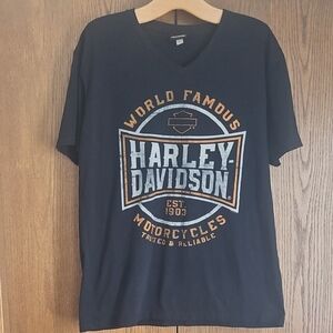 Harley-Davidson Black and Orange V-Neck Tee